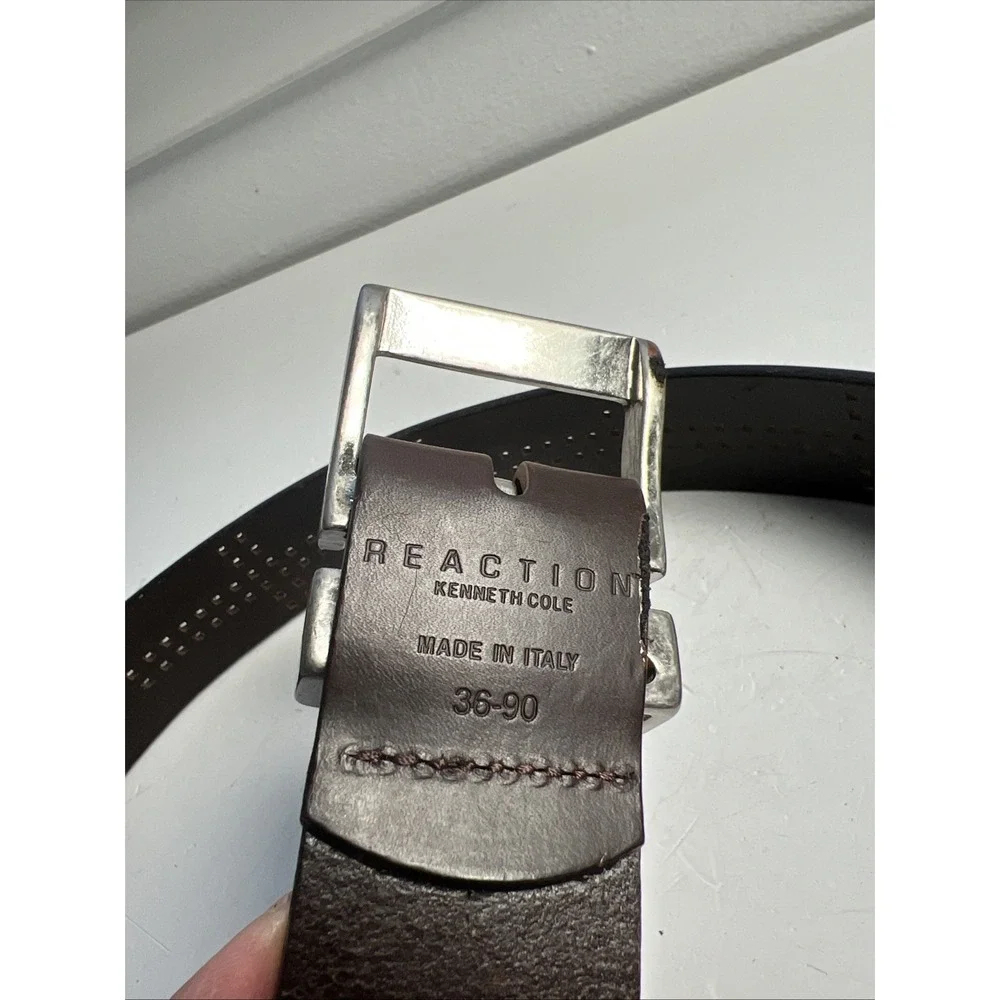Reaction Kenneth Cole Dress Belt Brown  Mens Sz L 36 Y2K Punched Whole